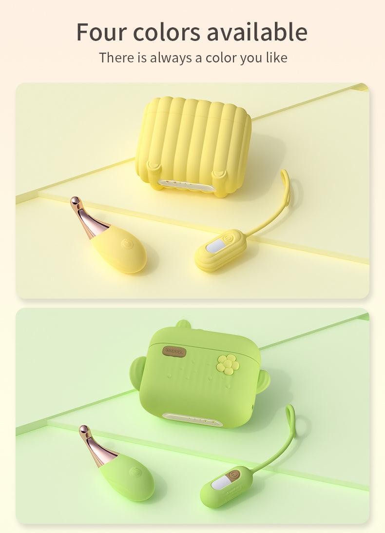 Yellow and green wireless charging case on a light background