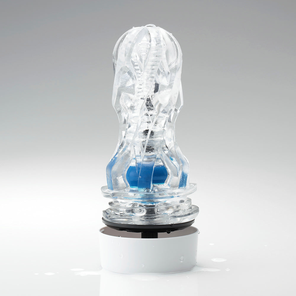 Tenga Aero Masturbator cobalt silicone internal on a drying stand