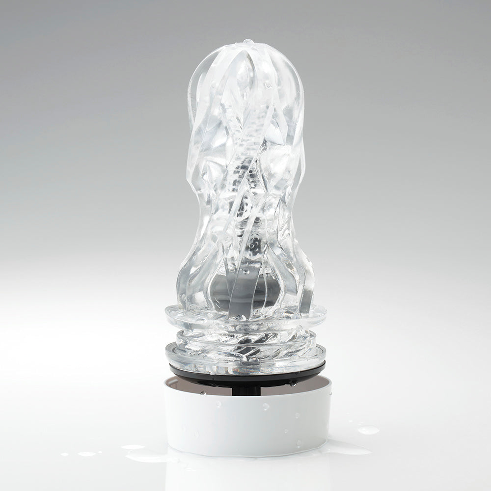 Tenga Aero Masturbator silver silicone on a drying stand