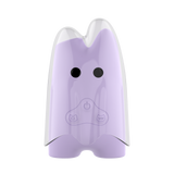 Purple ghost-shaped device with a power symbol on a white background