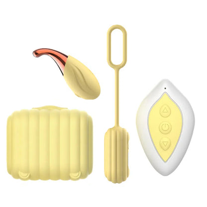 Set of yellow and white electronic devices on a white background