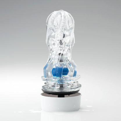 Tenga Aero Masturbator cobalt silicone internal on a drying stand