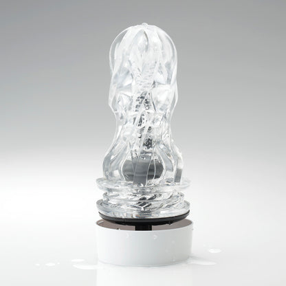 Tenga Aero Masturbator silver silicone on a drying stand